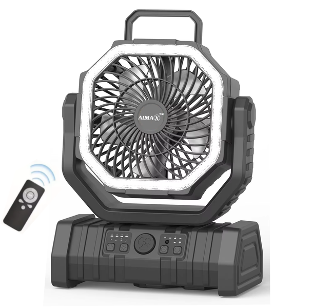 AIMAX 3-in-1 camping fan with hook &amp; LED camping light, 4 speed settings