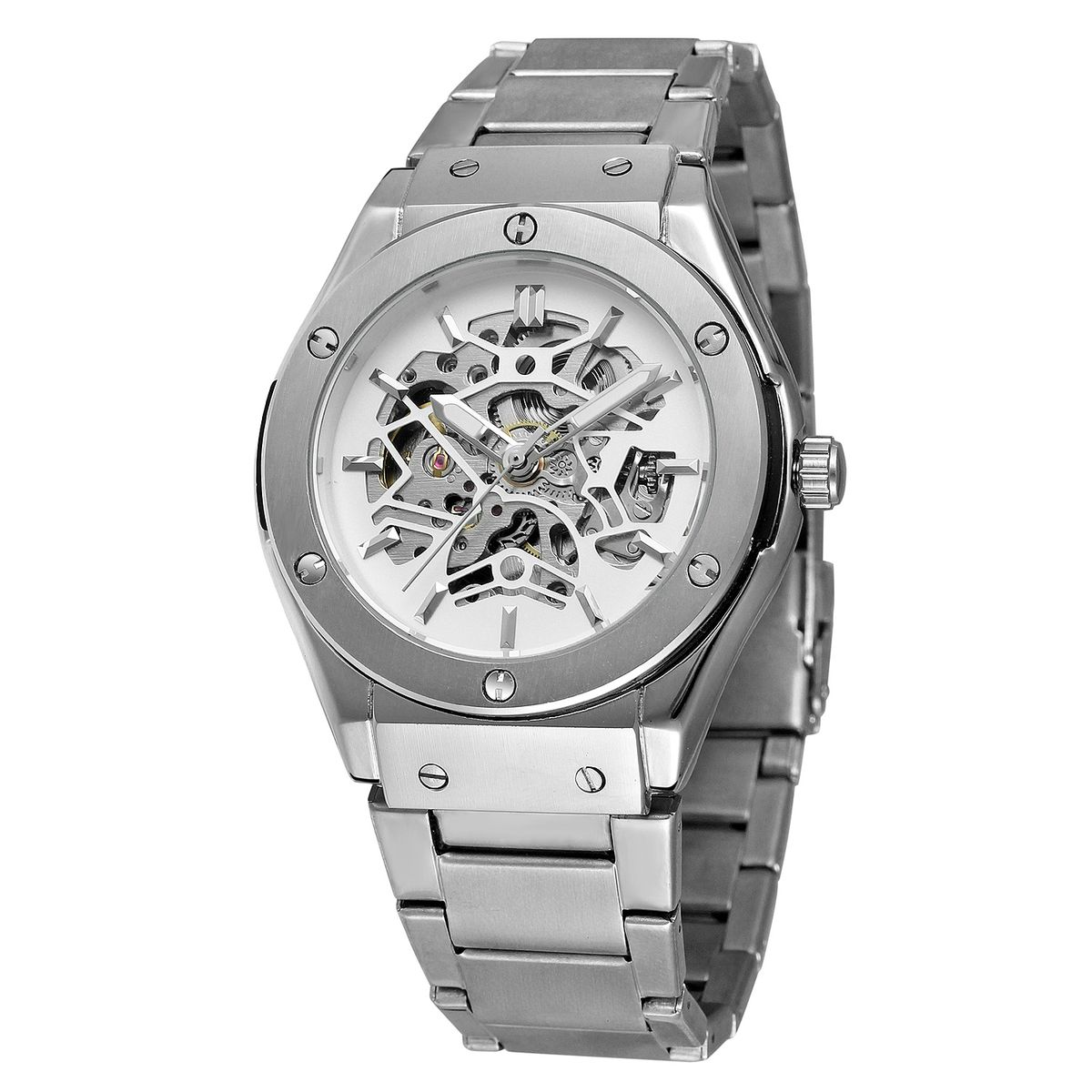 Forsining Enzo Mens Steel Strap Watch - Silver/ White | Buy Online in ...