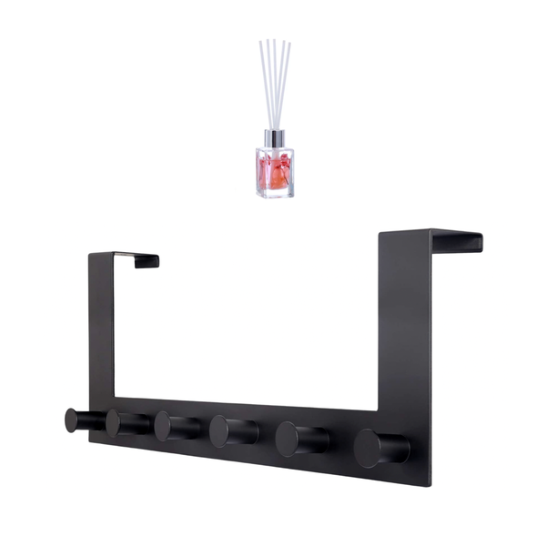 6 Hook Matte Black Metal Door Hook with 30ml Reed Aroma Diffuser - 2 Pack