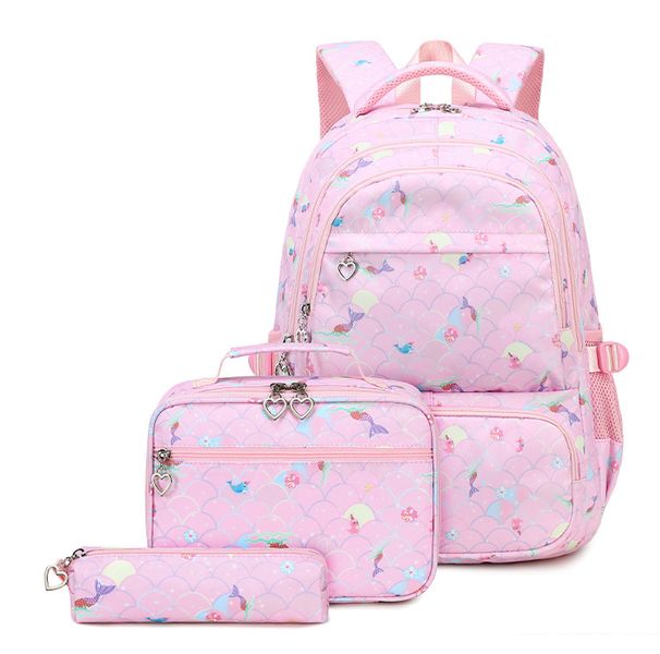 3Pcs Mermaid Backpack for Girls Elementary Primary Middle School Bag