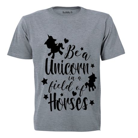 Unicorn in a field of Horses! - Kids T-Shirt - Grey