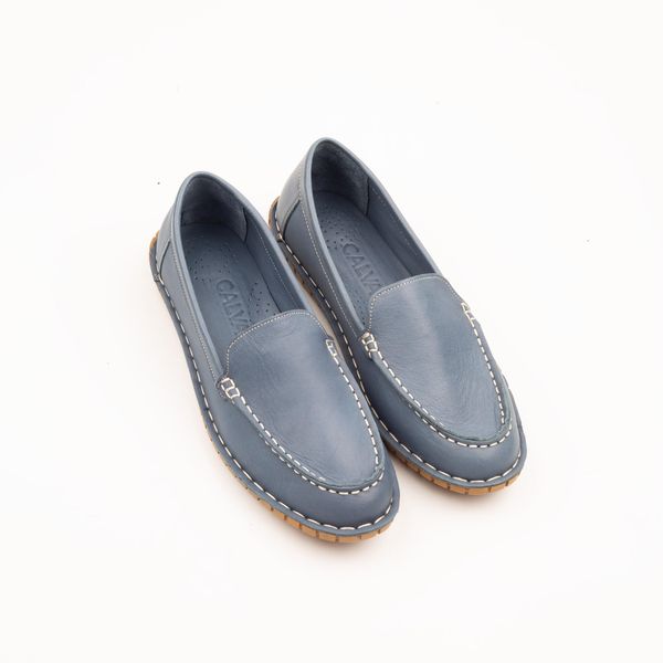 Calvano Elegant Ladies Blue Leather Loafers Timeless Comfort and Style