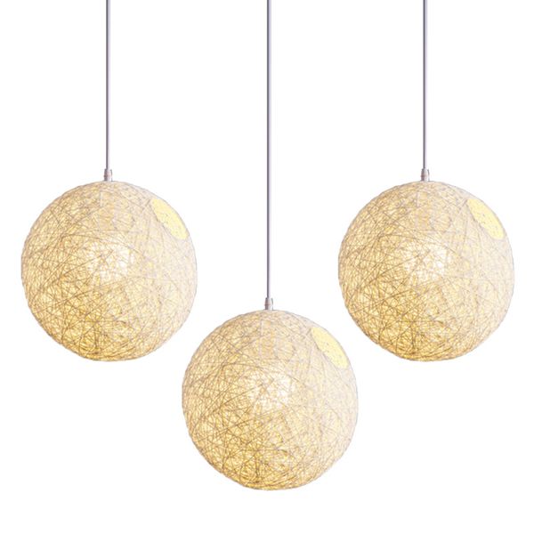 3X White Bamboo Rattan Chandelier Spherical Rattan Nest Lampshade