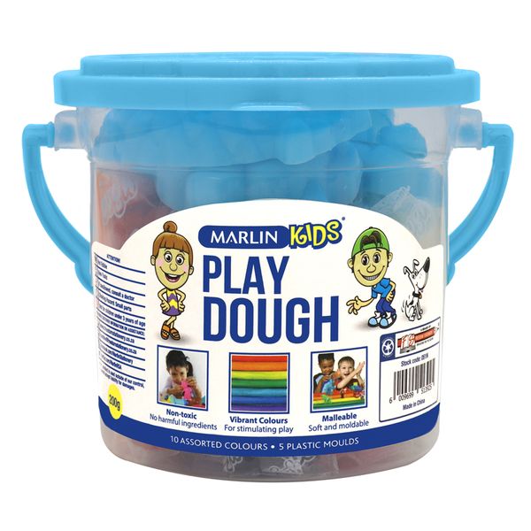 Marlin Kids Play dough 200g bucket 10 assorted colours + 5 plastic moulds