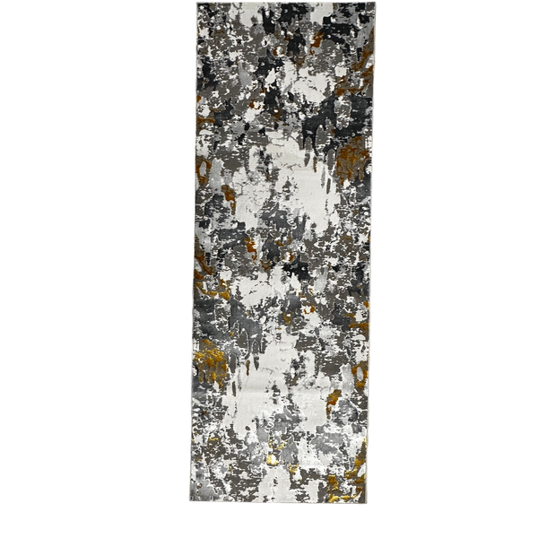 300 x 80cm Abstract Multi Grey And Gold Turkish Machine Made Runner Rug