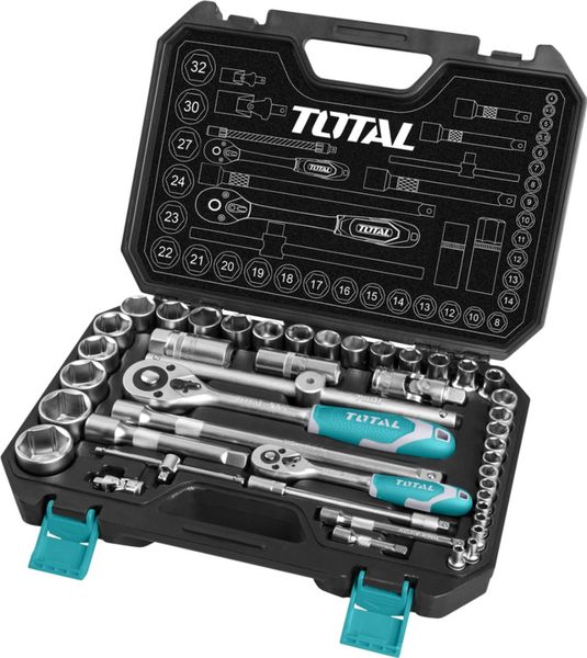Total Tools - 1/4" and 1/2" Industrial Socket Set- 44 Pieces