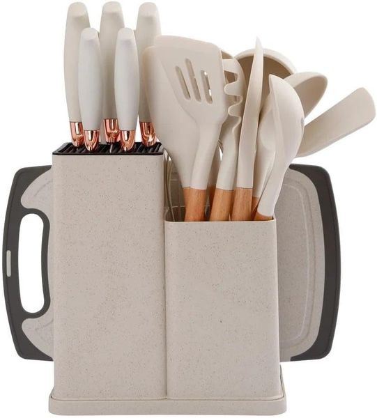 19 Piece Silicone Kitchen Utensils Set , Non-Stick with Wooden Handle