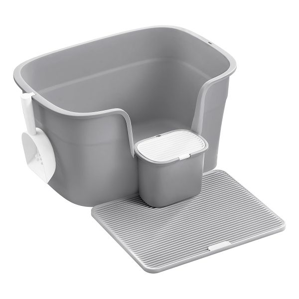Extra Large Cat Litter Box with High Sides &amp; Scoop - Grey