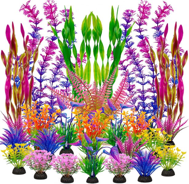 Fish Tank Artificial Plastic Plants Decorations-Set of 26