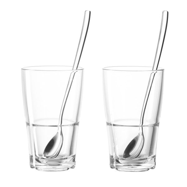 Leonardo Glass Tumbler for Latte or Ice Coffee &amp; Spoon SENSO 390ml: 2 each