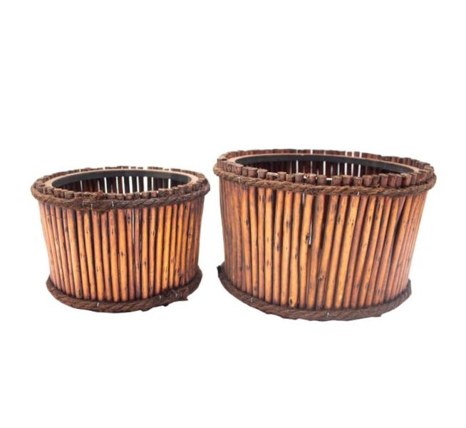 2 Piece Wooden Basket Set
