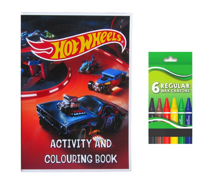 Hot Wheels Activity and Colouring Book A5 plus 6 Wax Crayons - Set of 5