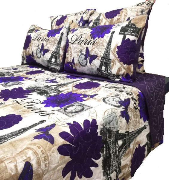 5 Piece Quilt Set Purple Eiffel Tower Bedspread image