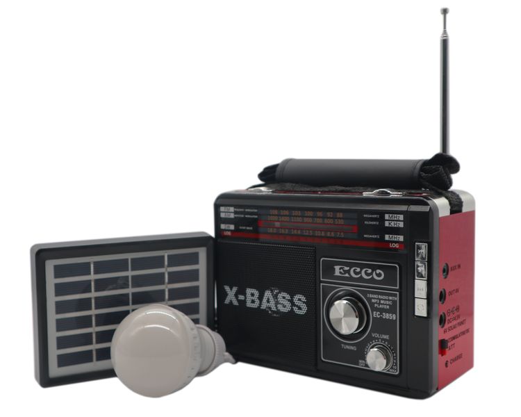 Ecco EC-3859 Solar Powered MP3/FM/AM/USB Portable Radio/Torch &amp; Strap - Red