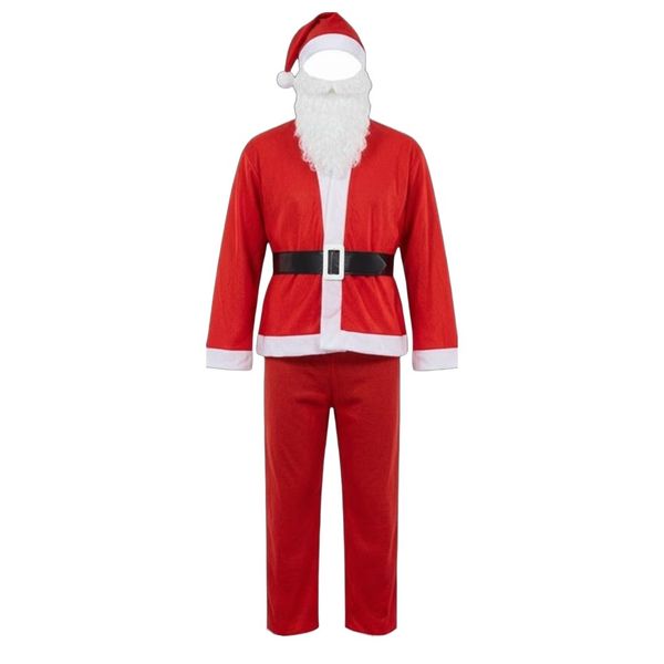 Adult Santa Claus Father Christmas Costume Hat, Beard, Jacket, Pants &amp; Belt
