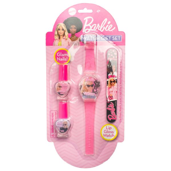 BARBIE By MATTEL Official Licensed Kids Lip Gloss Watch and Nail Polish Gift Set