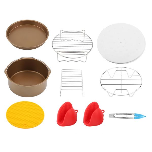 9Pcs 8inch Air Fryer Accessories Kit Baking Tools Golden