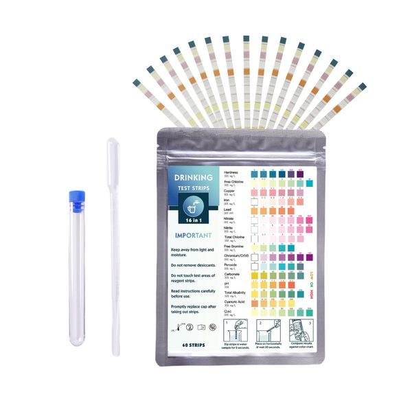 16-in-1 Home Water Test Kit 120 Strips for Tap Well Water Quality Testing