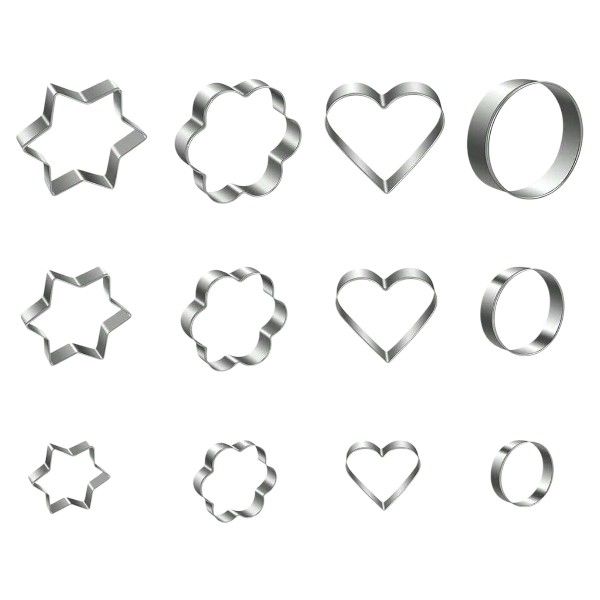 Multi-Purpose Stainless Steel Cookie Cutters - Silver - 12 Piece