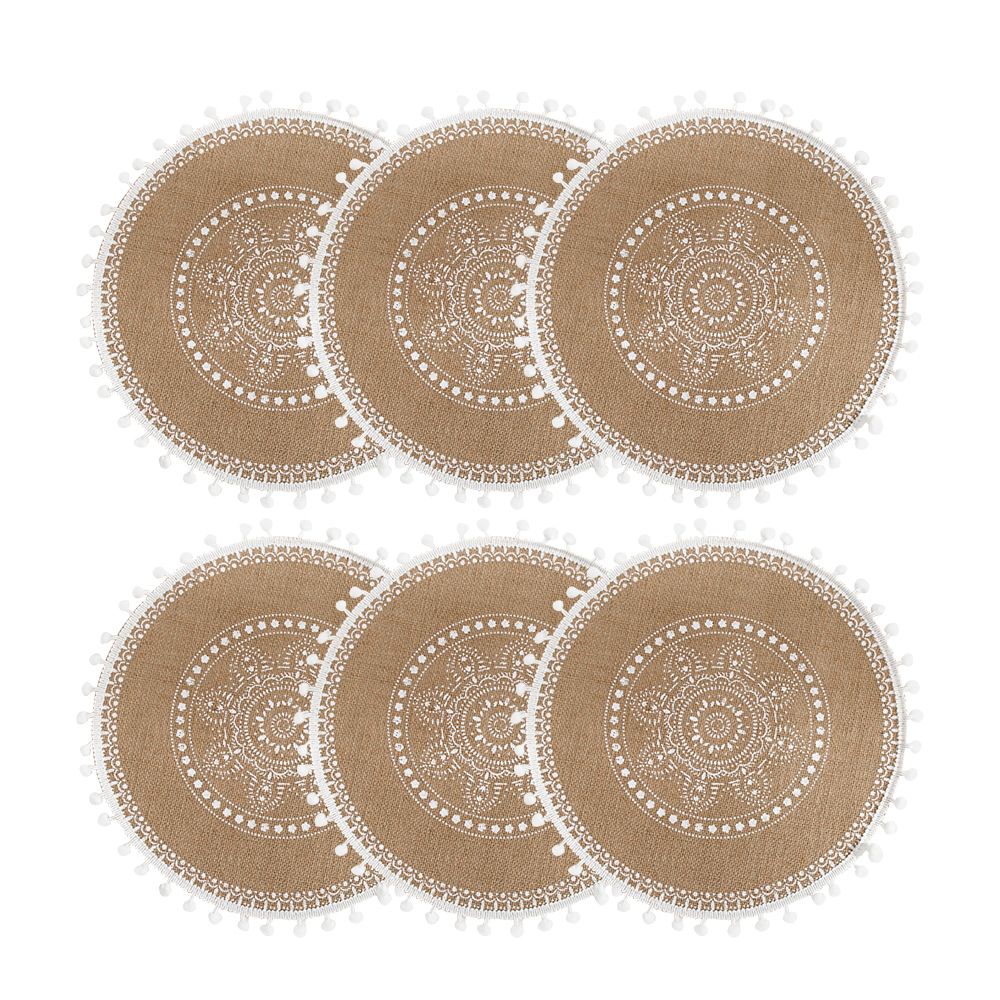 Chenshia Handmade Round Woven Cotton Straw Placemats 6 Piece Set