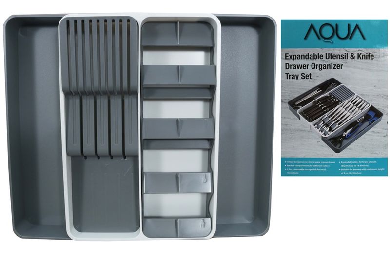 Aqua Expandable Spice and Knife Drawer Organizer Tray