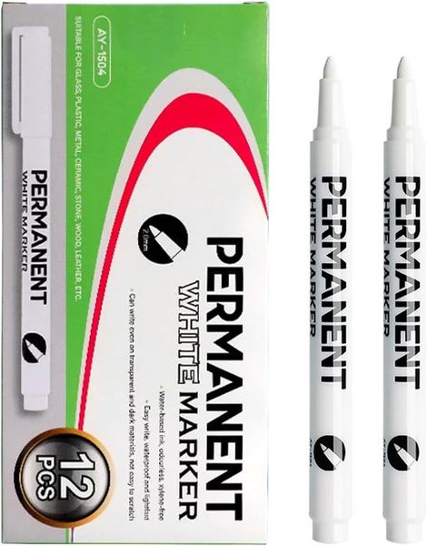 12x White Markers, Permanent Markers, Waterproof &amp; Fade-Resistant Fast Dry