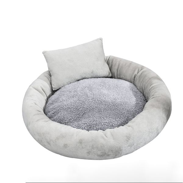 Round Donut Cat and Dog Cushion Bed, 19in Pet Bed for Cats or Small Dogs