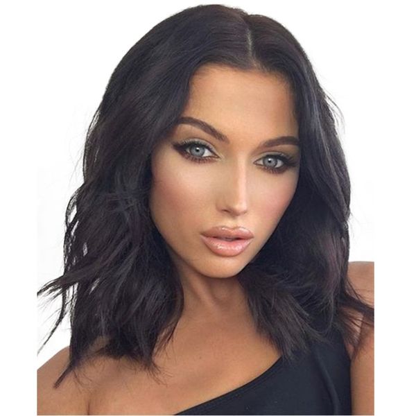 Short Wig, Slightly Curly Medium Long Hair Corn Silk Chemical Fiber Hair