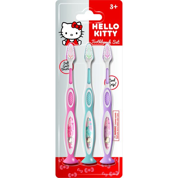 HELLO KITTY Official Licensed 3-Pack Kids Toothbrushes Oral Care Set