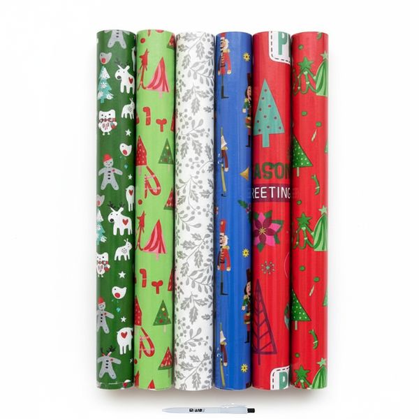 5 Pack Christmas Wrapping Paper 70cm x 2m In Multiple Designs + ReVibe Pen