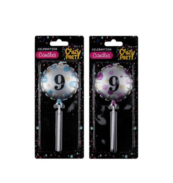 Crazy Party - Round Balloon Birthday Candles "9" x 4