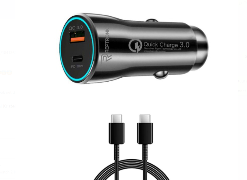 Adaptive Quick Charging 36w Car Charger - Dual Port with Type-C Cable