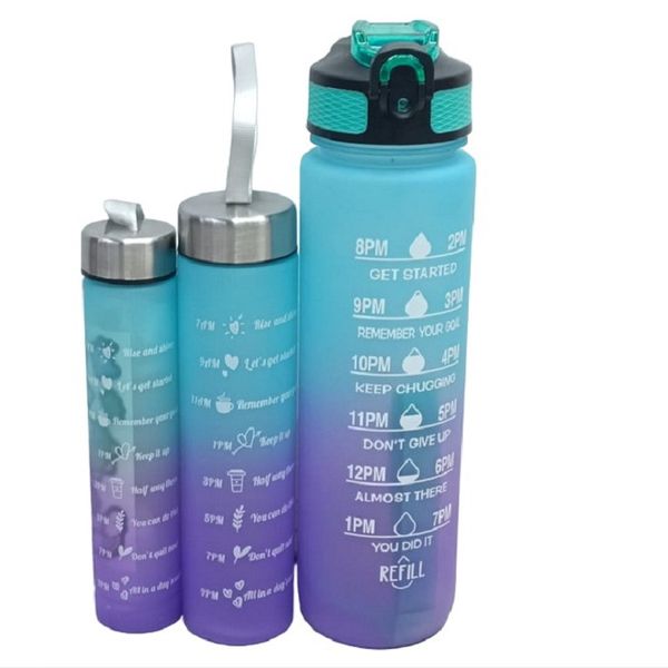 FI- Funky Set of 3 Water Bottle Set: Blue Purple Gradient