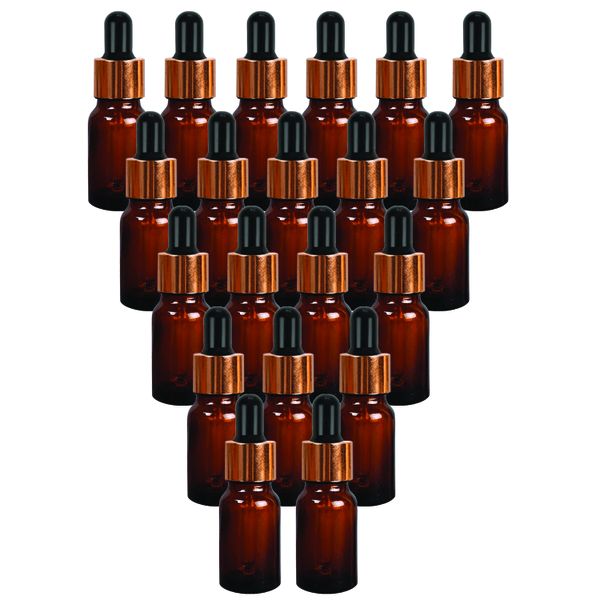 20 x 10ml Amber Glass Dropper Bottle With Black &amp; Silver Pipette