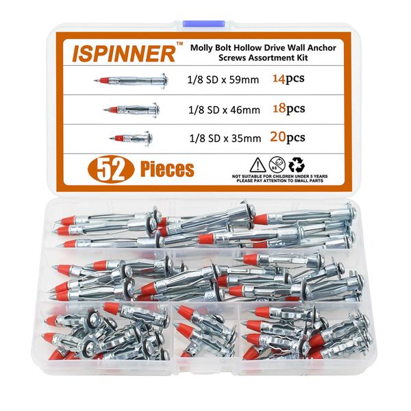 Tool DIY Zinc Plated Steel Hollow Wall Drive Anchor Screws set of 52