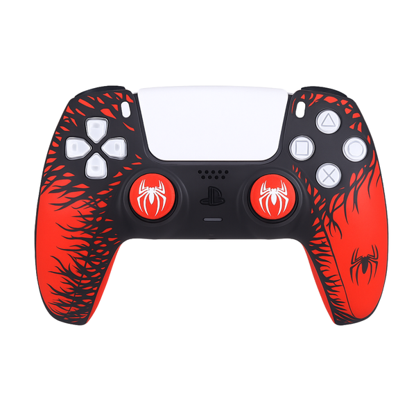 Gamer Guard PS5 Controller Cover - Spider Red &amp; Black Skin + 2 Thumb Grips
