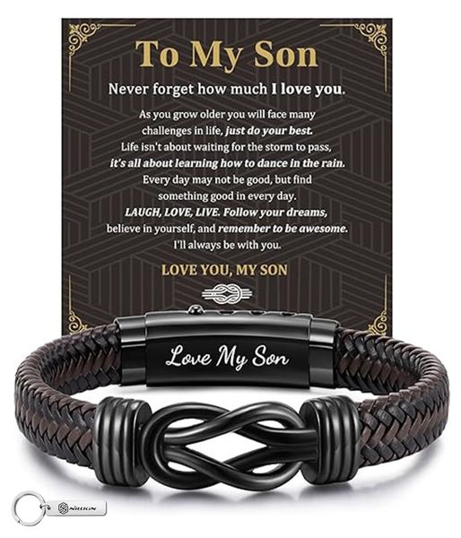 Brown Braided Leather Infinity Knot Bracelets Engraved Love Massage