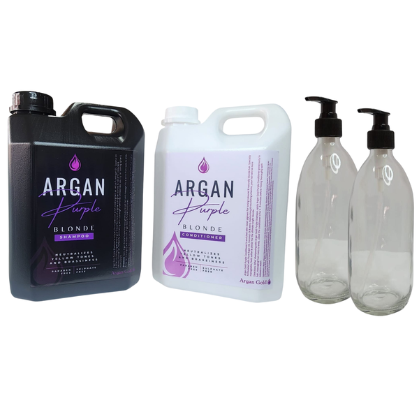 Purple Shampoo &amp; Conditioner for Toning Blonde Hair 2L + Glass Bottles