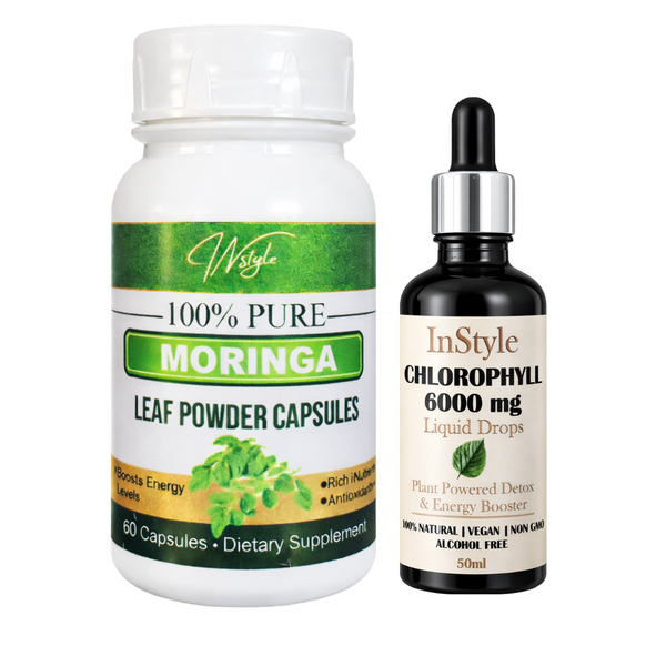 100% Pure Moringa Leaf Powder Capsules &amp; Liquid Chlorophyll Drops
