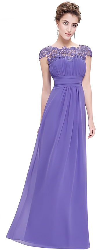 Periwinkle Lacey Neckline Open Back Ruched Bust Evening Dresses - UK16 ...