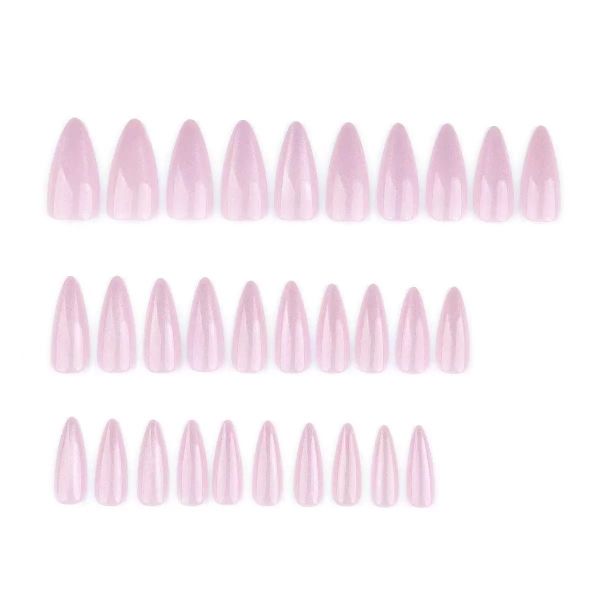 Pink Cat Eye Nail Simple Solid Color Almond Shaped False Nails