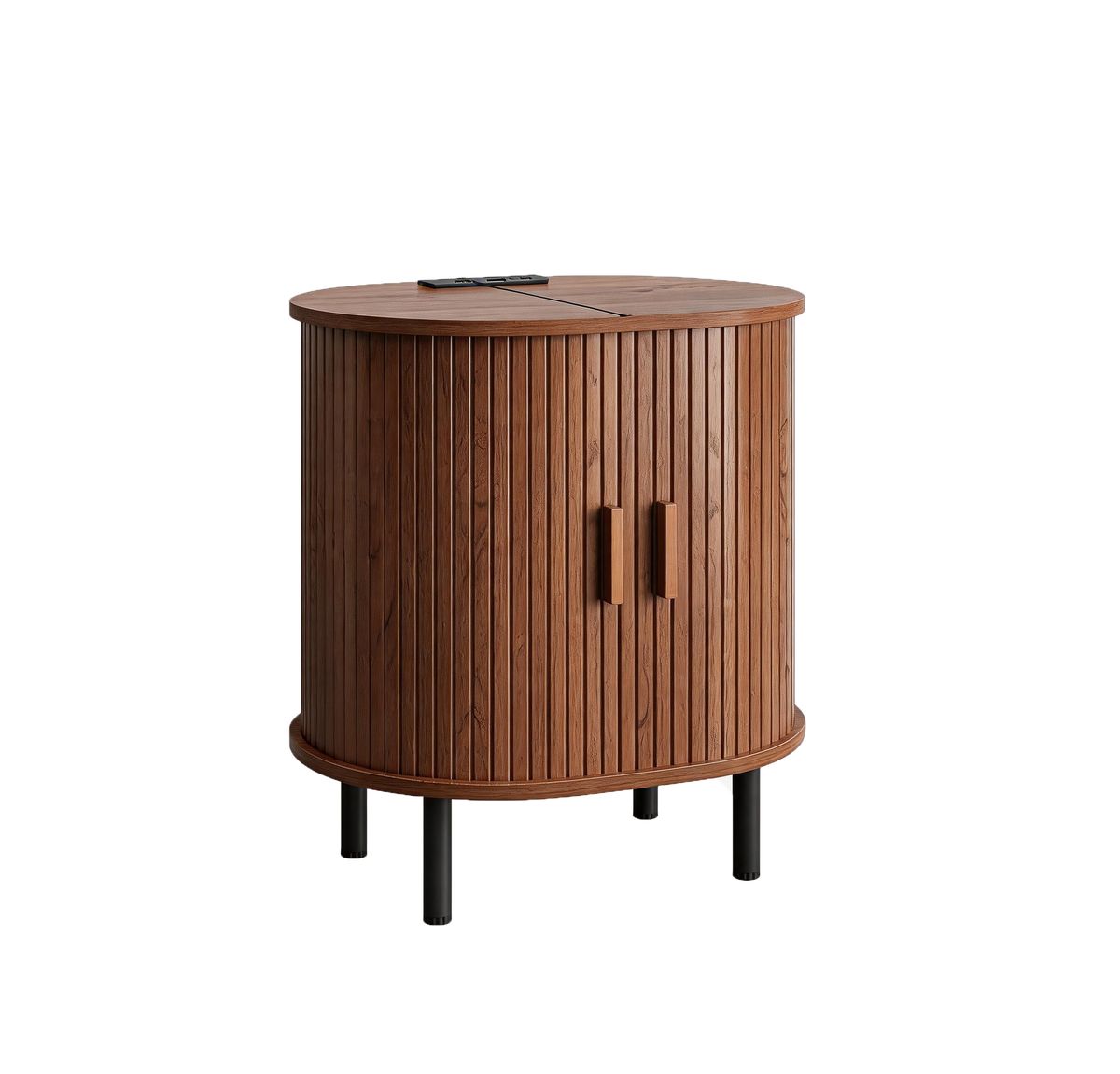 Furnny Walnut Sliding Door Nightstand with Charging Station End