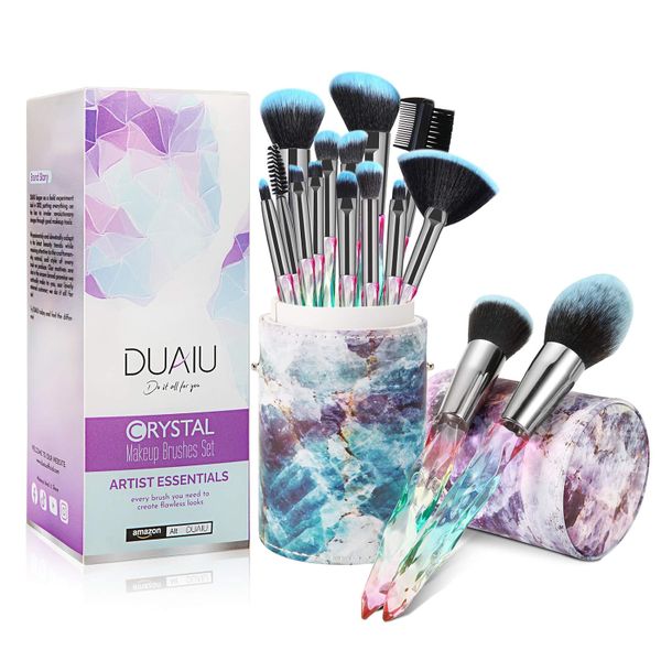 DUAIU Makeup Brush Set,15 Piece Crystal Handle Makeup Brushes,with Gift Box