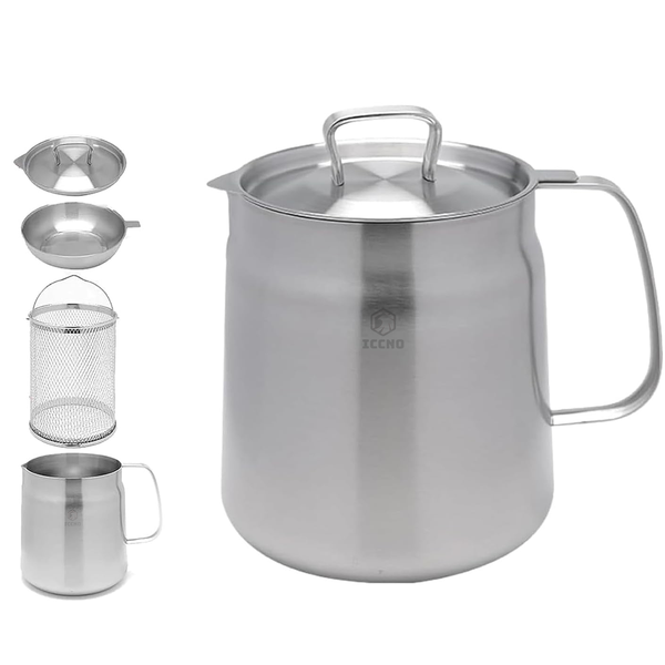 1.5L Stainless Steel Oil Filter Pot Deep Fryer Pot Oil Jug Oil Strainer Set