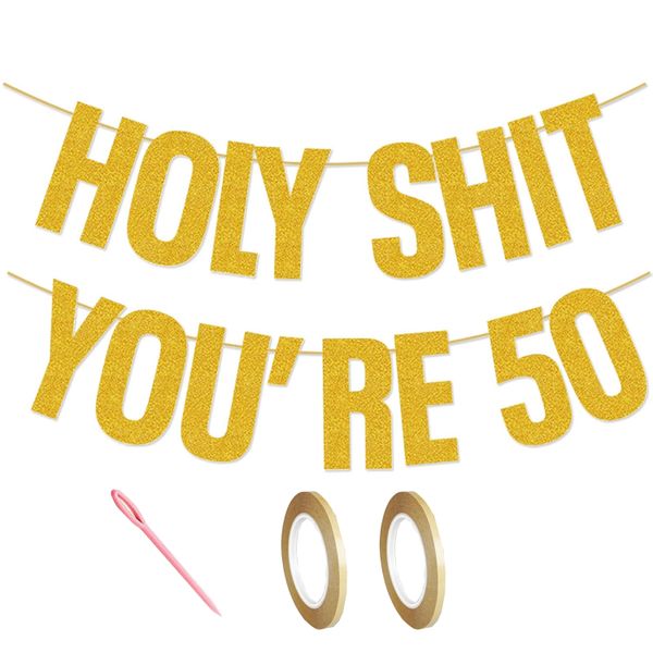 Funny 50th Birthday Decorations Banner Sign For Women Men Gold Glitter