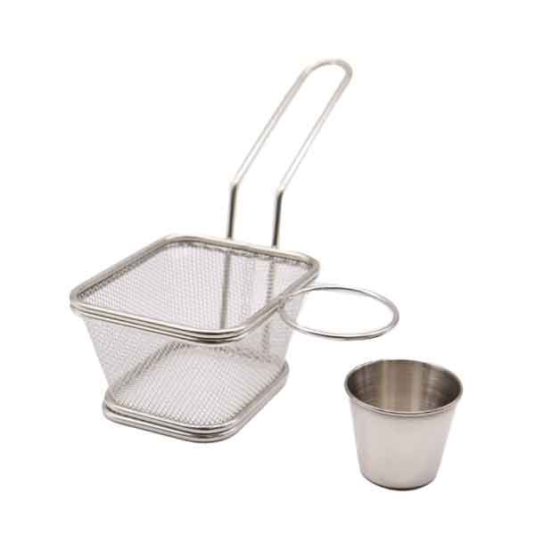 Mini Stainless Steel Fryer Basket With Sauce Cup