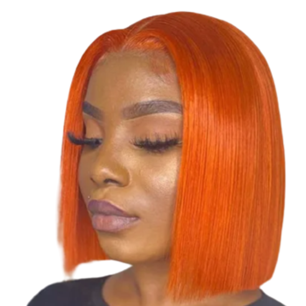 8-inch Full Frontal Orange Bob Cut Brazilian Hair Wig