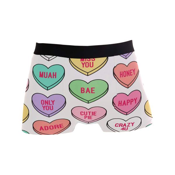 Mens Boxer Briefs with Colorful Heart Pattern Underwear Breathable Boxer