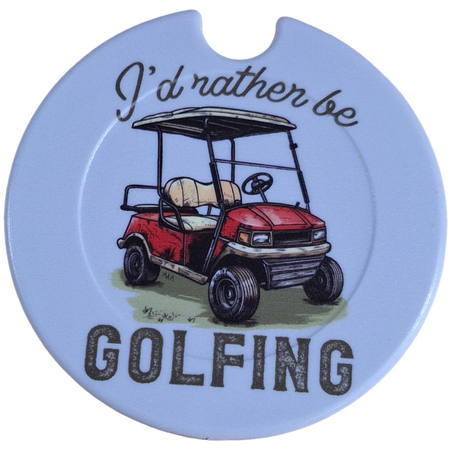 I'd Rather be Golfing quote with Golf Cart Licence Disk Holder Image