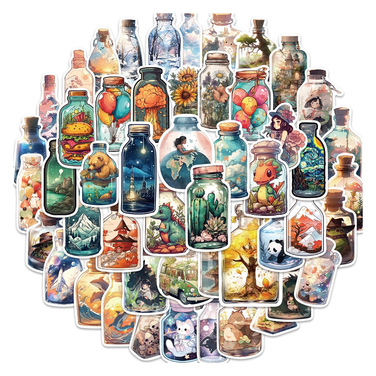 50pcs Label Waterproof Stickers Pack Art Craft - Drink Bottle Sea View ...